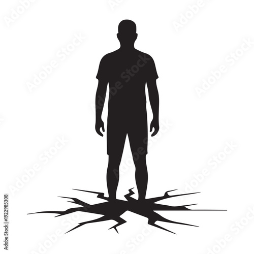 Person standing on cracked ground with transparent background silhouette illustration