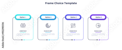 Business model with 4 rectangular frames placed in horizontal row. Concept of four features of startup project. Simple infographic design template. Modern flat vector illustration for presentation.