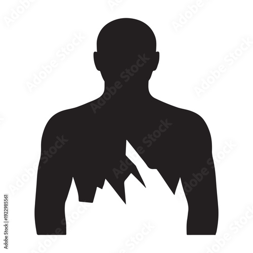 Silhouette Person Holding Broken Heart Shape Representing Emotional Pain