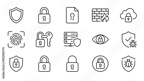Minimal Cybersecurity Line Icon Set with Rounded Monoline Corporate Design
