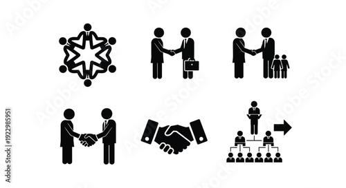 Business icons depicting teamwork meetings and professional interactions