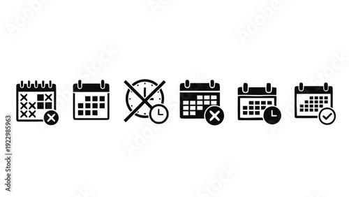 Vector illustration of calendar and time management icons set for scheduling and deadlines on a transparent background