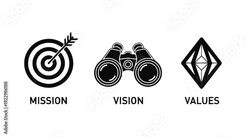 Vector illustration of mission vision values icons set business strategy goals concept on a transparent background