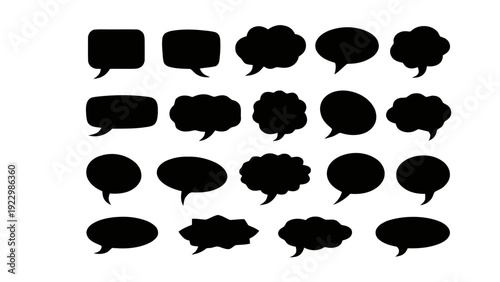 Vector illustration of collection of black speech bubbles and comic talk balloons silhouettes on a transparent background