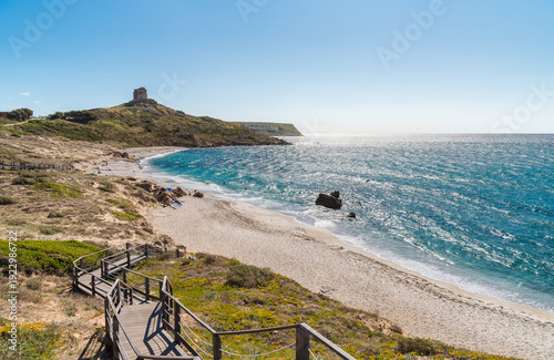 Tableau sur toile The beach of San Giovanni di Sinis, a fraction of Cabras, located on the Sinis Peninsula in the Oristano province of Sardinia, Italy