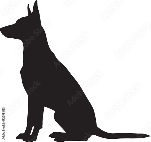 Minimalist black dog silhouette sitting isolated on transparent background, Vector, illustration