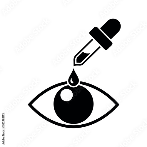 Eyedropper applying healing drop into the human eye for medical.