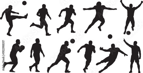 Dynamic silhouette soccer players in action isolated on transparent background, Vector, illustration