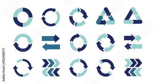 Collection of Geometric Shapes and Arrows in Various Orientations and Directions