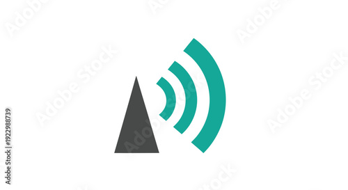 Wireless signal transmission icon with triangle and waves.