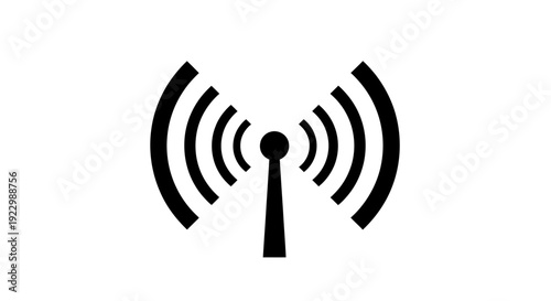 Wireless signal transmission icon with radiating waves.
