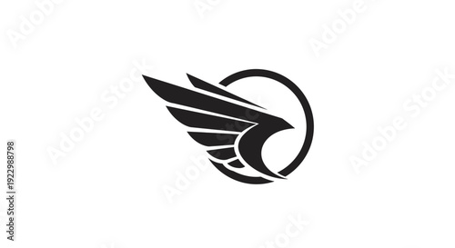 Black winged logo design on white background.