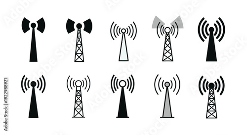 Collection of Various Cell Tower Icons in Different Designs.