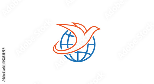 Stylized dove flying around a globe icon.