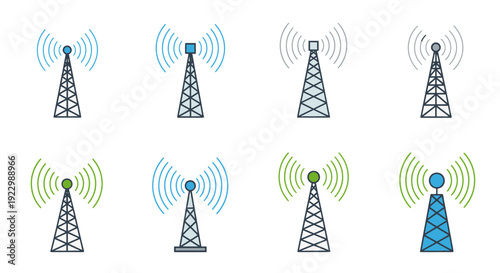 Collection of Telecommunication Towers with Signal Waves.