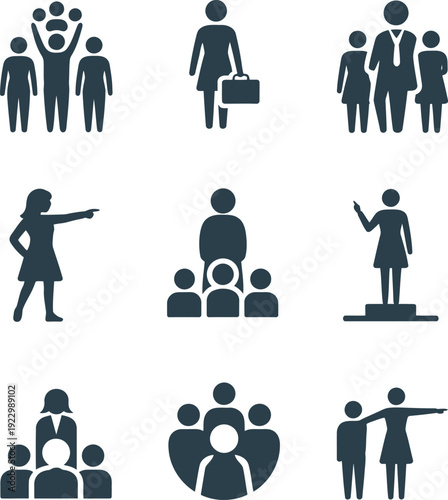 Diverse icons representing various professional and group interaction scenarios Vector, illustration