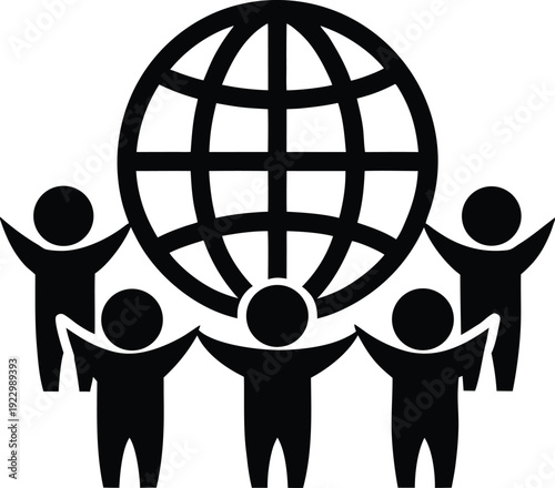 People Around Globe Holding Hands Silhouette Vector Art Illustration