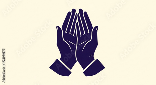 Praying hands in dark blue with white outlines on cream background symbolizing gratitude and spirituality