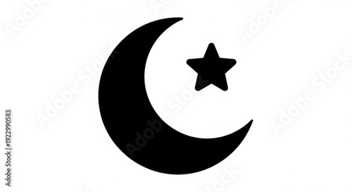 Islamic crescent moon and star symbol on white background representing faith and spirituality in a simple iconic design
