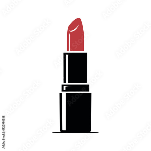 Stylized illustration of red lipstick in a black casing stands tall against a white background for beauty marketing.