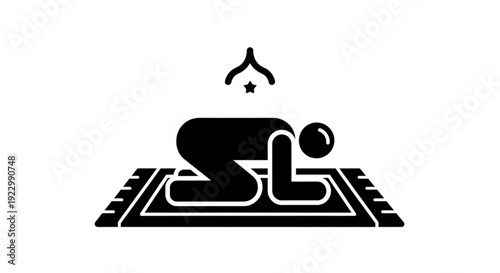 Man praying on a rug with a star and crescent moon symbol