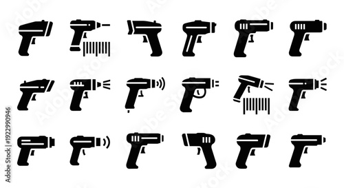 Collection of various gun and comb illustrations