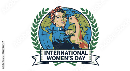 Empowered woman flexing arm global equality international women's day symbol