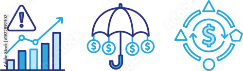 Illustrations depicting financial security, growth, and investment concepts isolated on transparent background, Vector