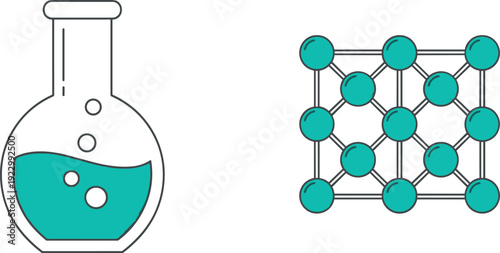 Chemical laboratory experiment with molecular structure illustration isolated on transparent background, Vector