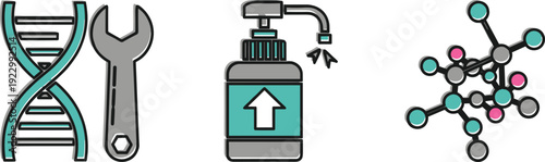 Genetic engineering and molecular biology concepts illustrated isolated on transparent background, Vector