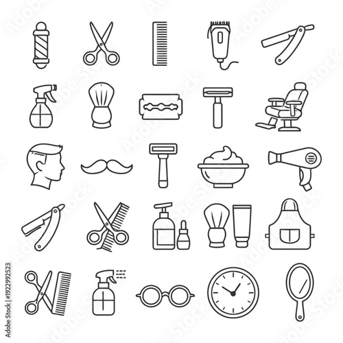 Barber shop tools: scissors, razors, combs, and more.