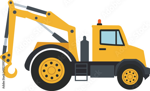 Tow Truck with Hook Vector Illustration for Vehicle Recovery Roadside Assistance and Transport Service