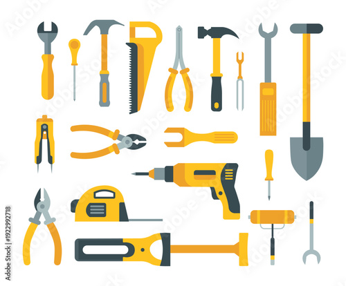 Construction Tools Set Vector Illustration with Hand Tools Equipment Collection for Repair and Maintenance
