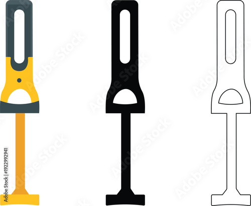 Flat Chisel Tool Icon Set Solid and Outline Construction Vector Illustration