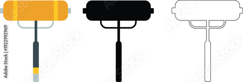 Paint Roller Icon Set Flat Solid and Outline Painting Tool Vector Illustration