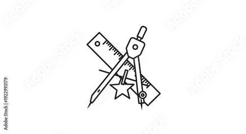 Drawing compass with ruler and pencil.