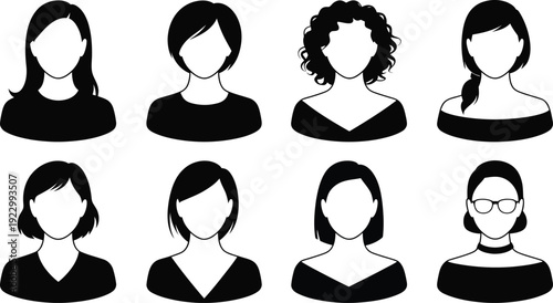 Eight diverse women with different hairstyles and expressions