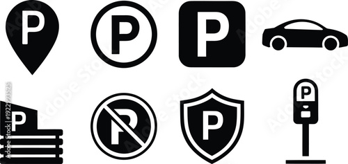 Modern parking icons for business and navigation use