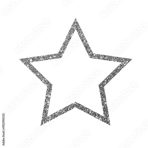Silver Glitter Star Outline with Sparkling Decorative Border Isolated on Transparent Background