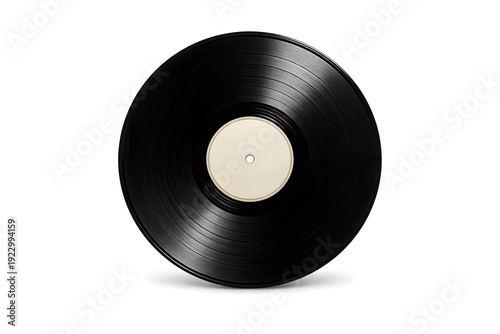 A black vinyl record sits flat on a white background. It has a plain center label without any markings. This record is suitable for music lovers and collectors