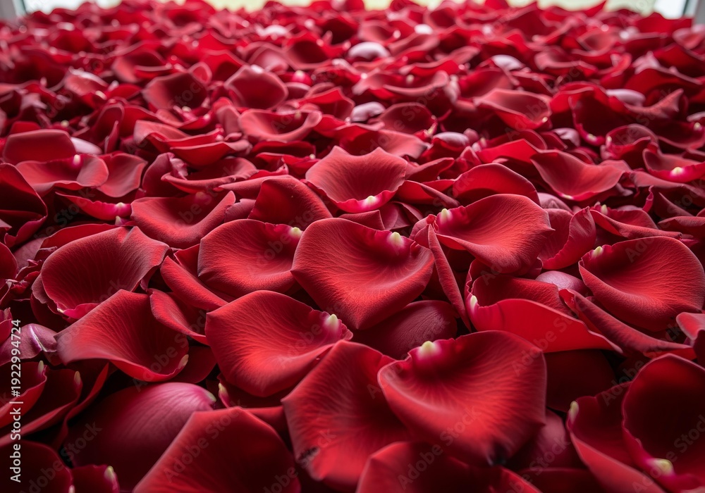 Obraz premium Close-up of rich red rose petals covering a surface, symbolizing love and romance