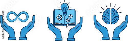 Innovation, technology, and cognitive growth represented through visual symbols isolated on transparent background, Vector