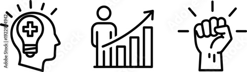 Concepts of growth, health, and determination illustrated with icons isolated on transparent background, Vector