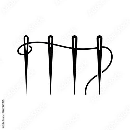 A simple illustration of sewing needles threaded together
