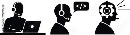 Evolution of customer support through technology and automation isolated on transparent background, Vector