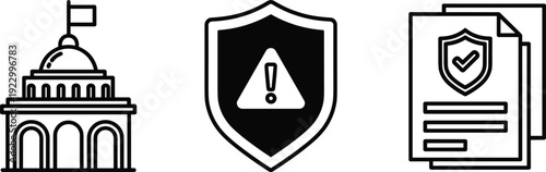 Symbols representing government, security, and legal documentation isolated on transparent background, Vector