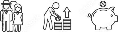 Illustrations depicting family planning, investment growth, and savings management. isolated on transparent background, Vector
