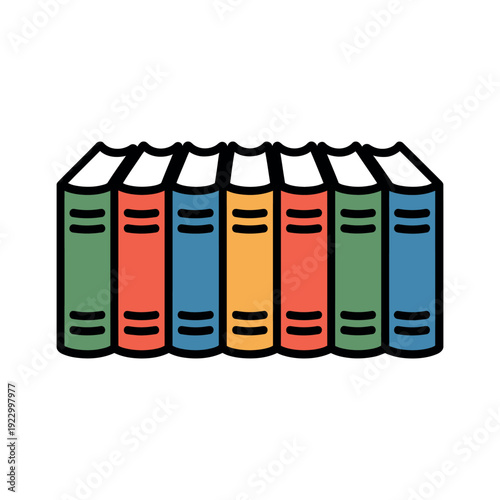 A colorful illustration of books standing upright