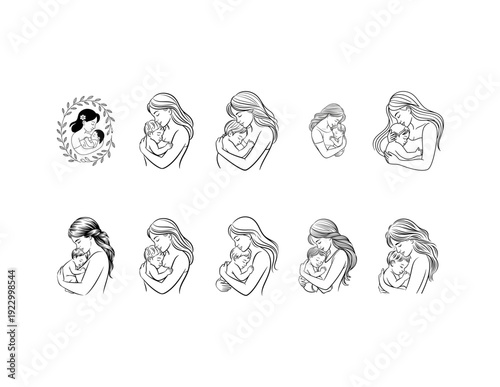 Mother breastfeeding baby illustrations collection