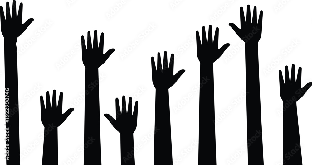 Fototapeta premium Hands vector illustration with people raising fingers for charity and voting